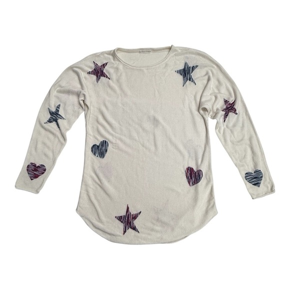 Britny Sweaters - Britny Cashmere Blend Hearts and Starts Knit Sweater Shirt Size M